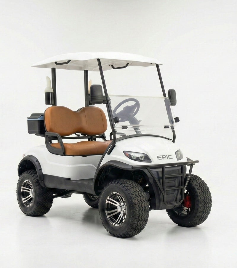 EPIC 2-Seater Lifted Electric Golf Cart with Lithium Battery 150Ah & Standard Tires | LSEV (White) - Image 1